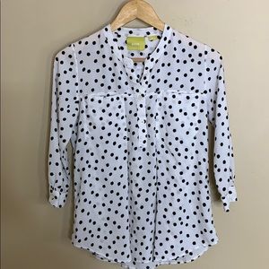 Maeve white blouse with black polka dots